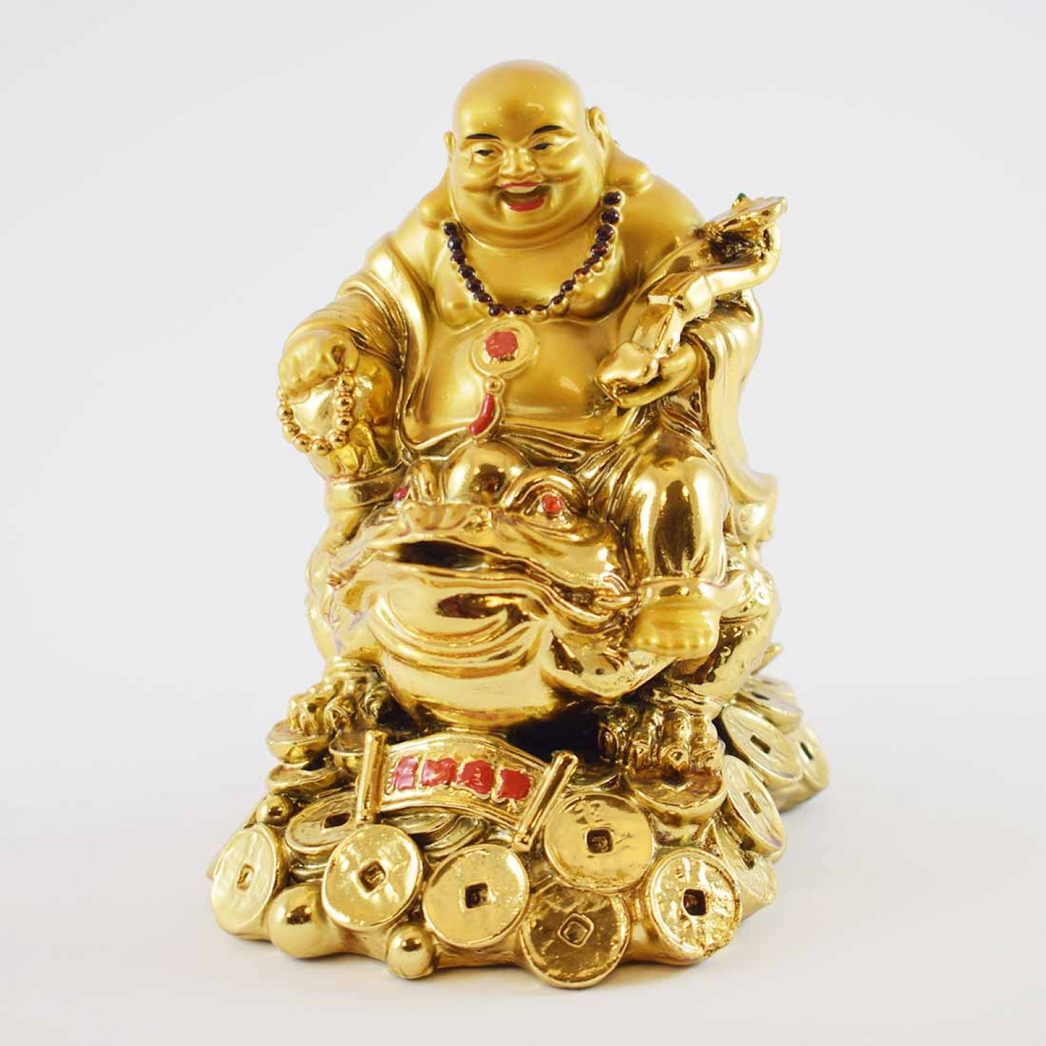 Handmade Golden Laughing Buddha Riding On Money Frog Sitting On A Bed